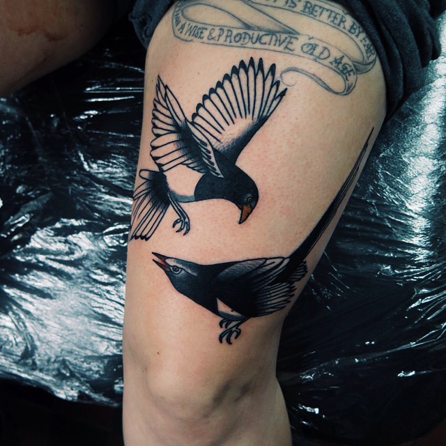 Two magpies tattoo