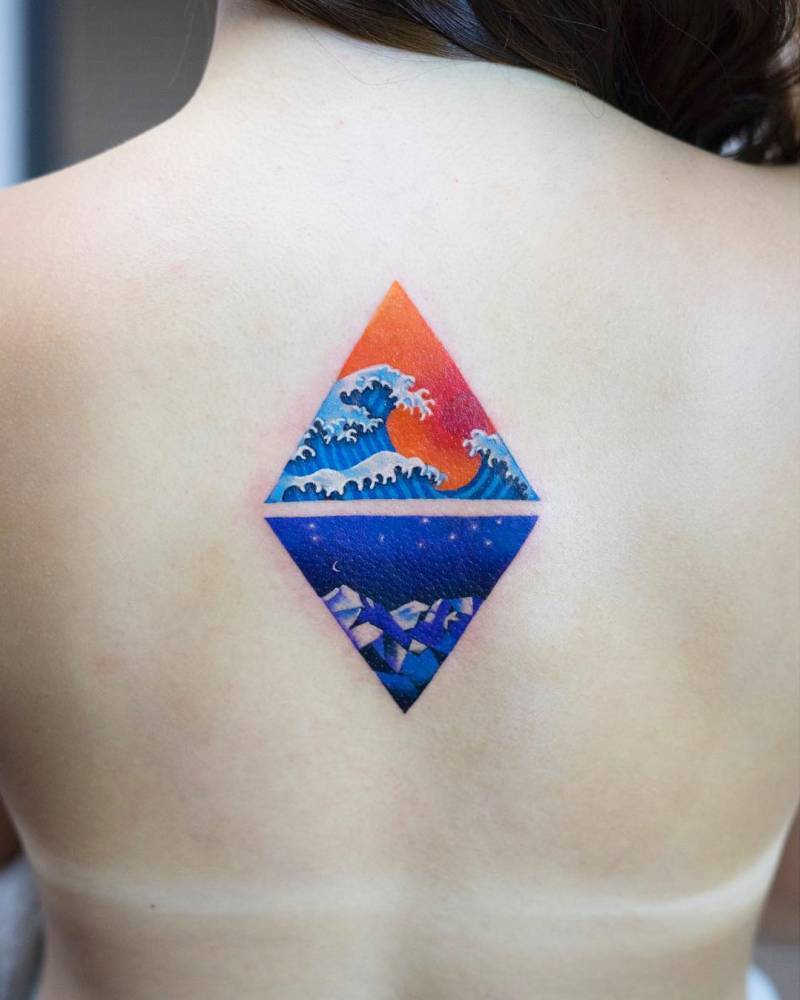 Two triangle landscape tattoos