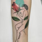 Woman silhouette and tulip tattoo