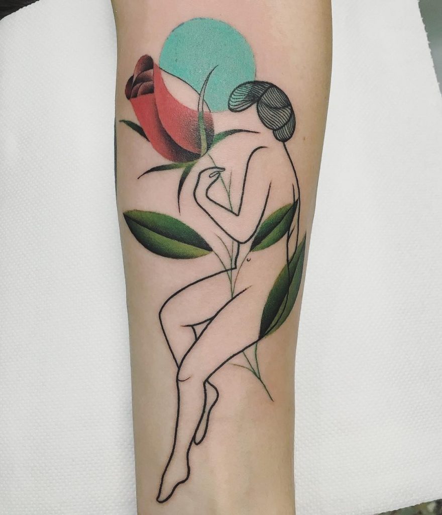 Woman silhouette and tulip tattoo