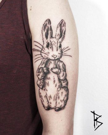 Woodcut rabbit tattoo