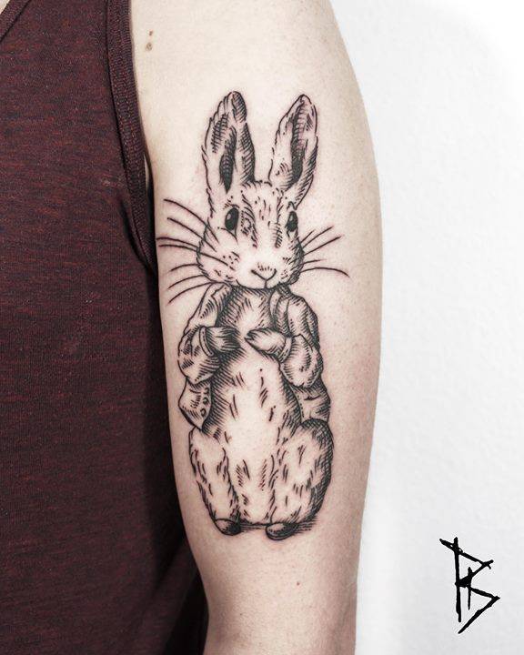 Woodcut rabbit tattoo