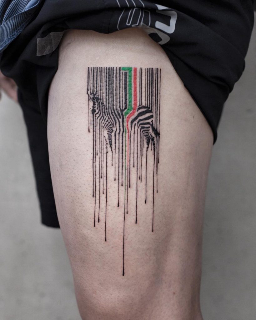 Abstract leaking barcode and zebra tattoo - Tattoogrid.net