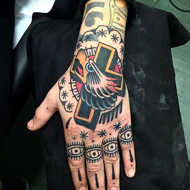 American traditional tattoos on the hand
