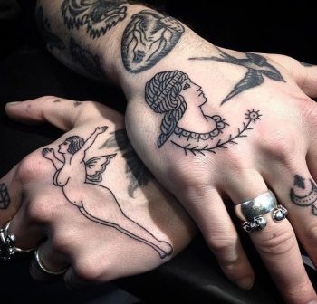 Baroque angel and head bust tattoos