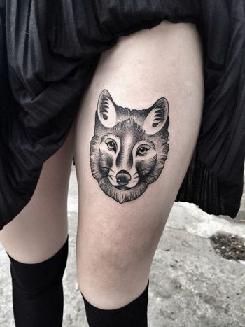 Black fox head tattoo