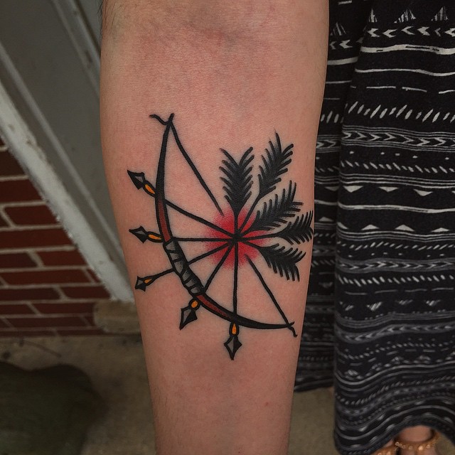 Bow with five arrows tattoo 