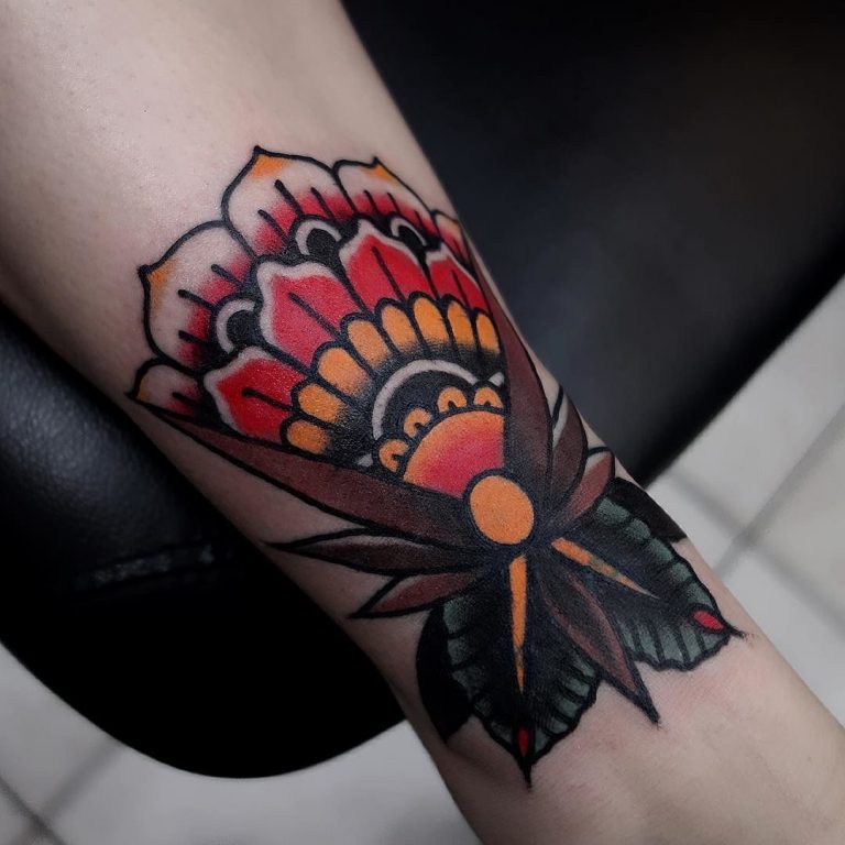 Traditional liquor bottle tattoo