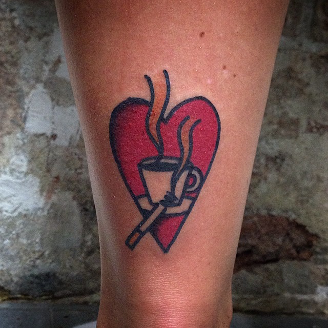 Coffee and cigarettes tattoo on the ankle