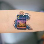 Colorful abstract landscape tattoo
