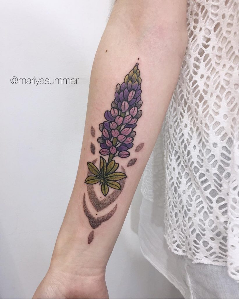 Colorful lupine tattoo