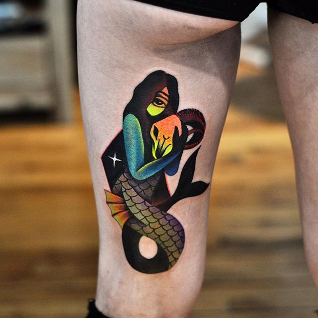 Colorful mermaid tattoo