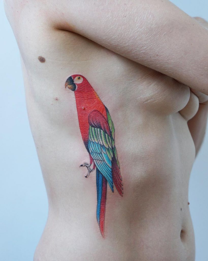 Colorful parrot tattoo
