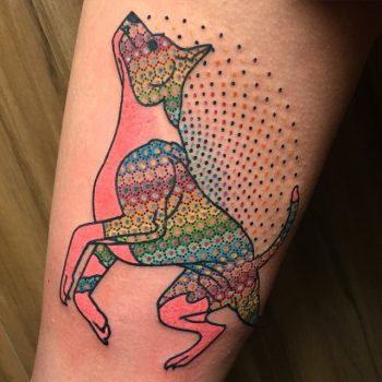 Colorful pattern dog tattoo