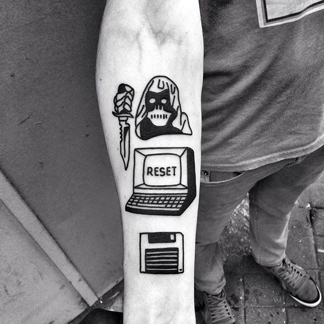Computer and floppy disk tattoo