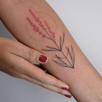 Delicate black and red plant tattoo
