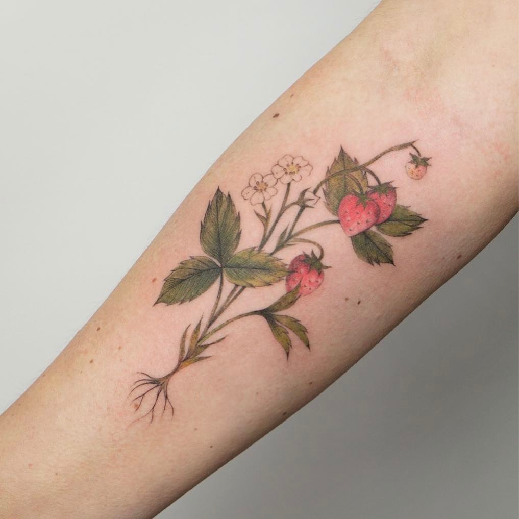 Delicate strawberries tattoo