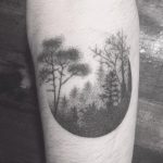 Dotwork circular forest tattoo