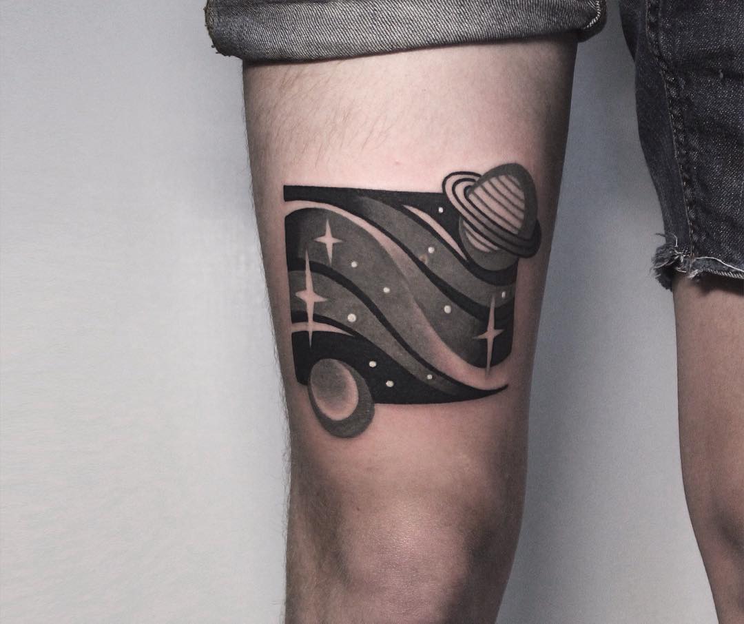 Dotwork space and planets tattoo