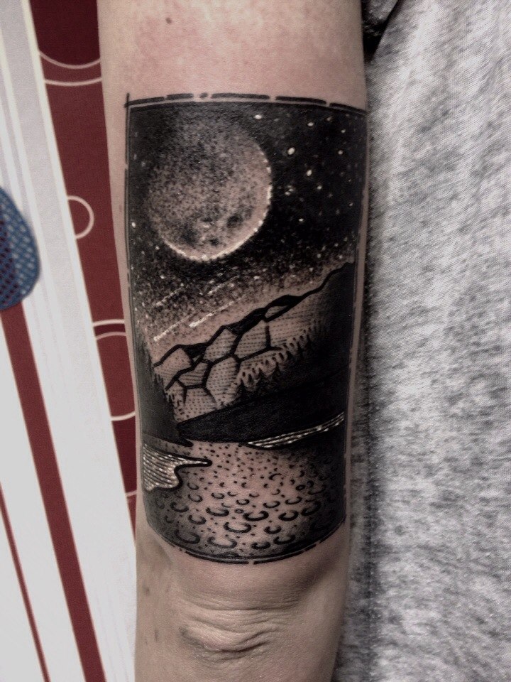 Full moon and landscape tattoo