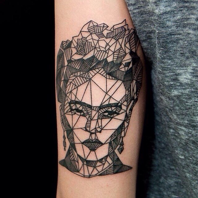 Geometric frida kahlo face tattoo