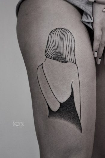 Girl tattoo on the thigh