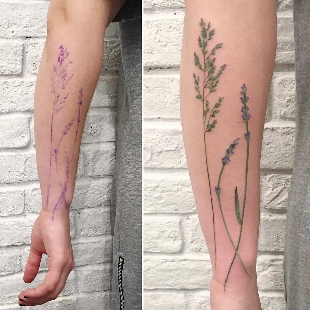 Grass and lavender tattoos