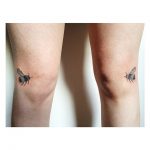 Hand poked bee tattoos on knees