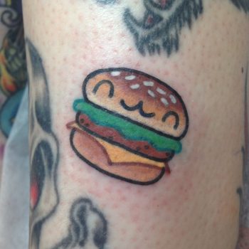 Happy mini burger tattoo