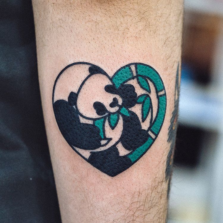 Heart shaped panda tattoo