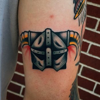 Helmet with antlers tattoo