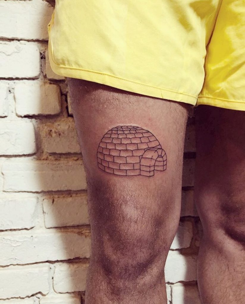 Igloo tattoo on the thigh