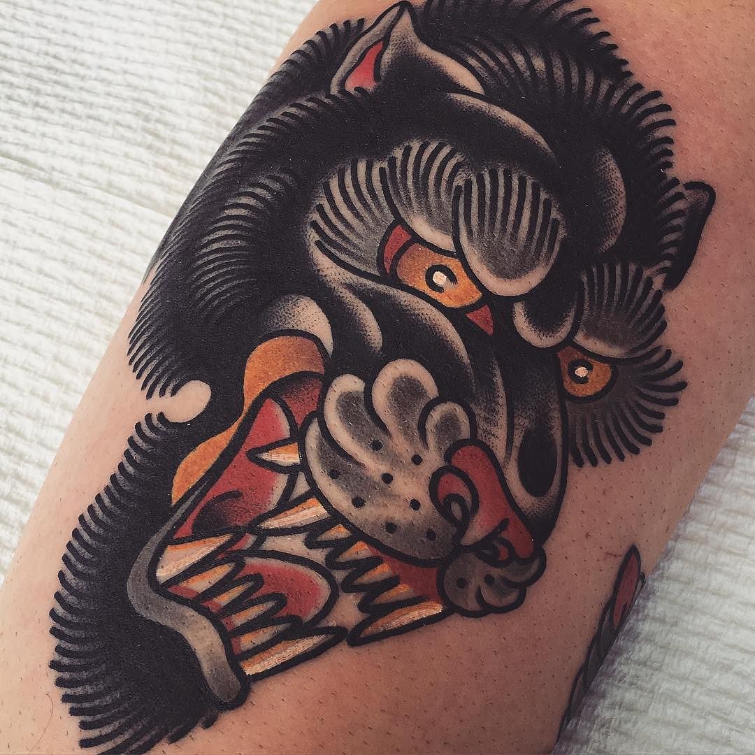Japanese style angry wolf tattoo