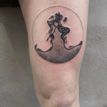 Kissing couple dotwork tattoo