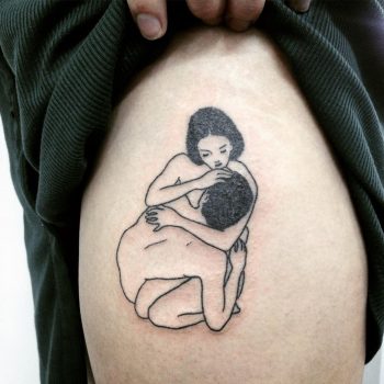 Linear couple tattoo