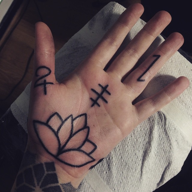 Lotus flower tattoo on the palm