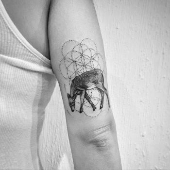 Lovely deer and seed of life tattoo