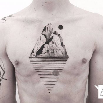 Minimalist mountain and line reflection tattoo