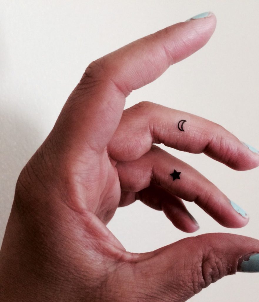 Tiny crescent moon and star tattoos on fingers Related Tattoos.