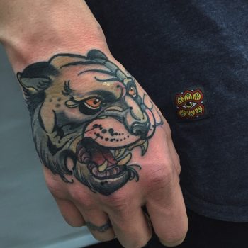 Neo traditional panther head tattoo