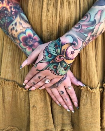 Neotraditional style tattoos on arms