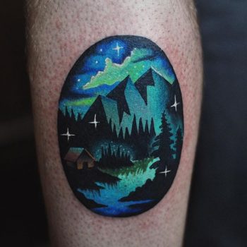 Northern lights landscape tattoo