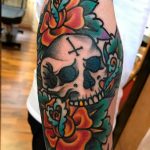 Old school flowers and skull