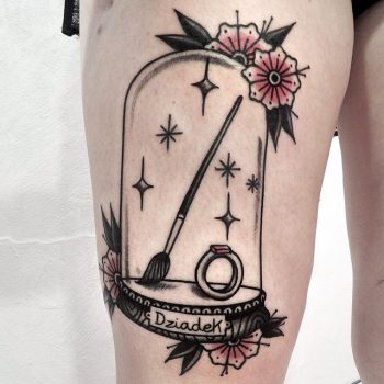 Paintbrush and ring tattoo