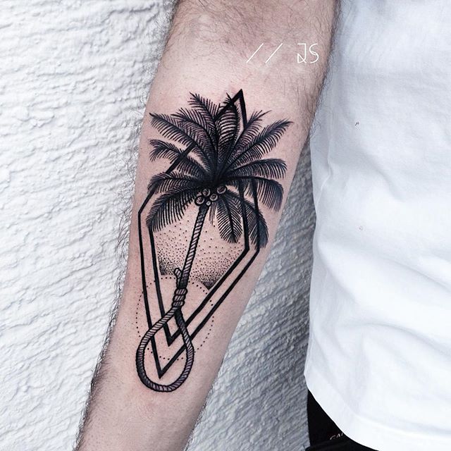 Palm tree and hangman’s knot tattoo