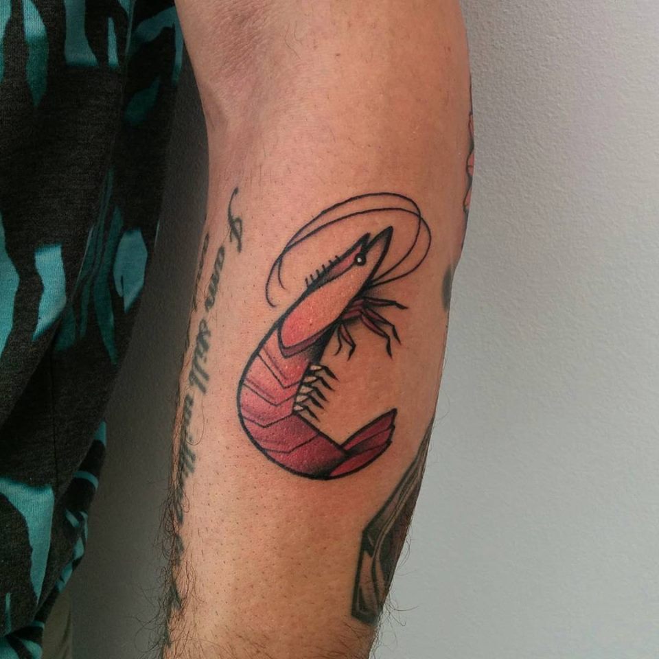 Pink shrimp tattoo
