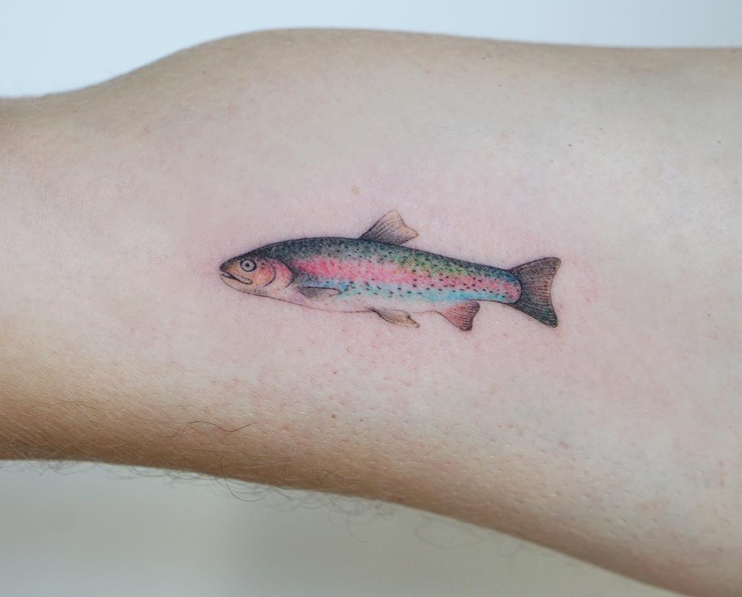 Poked rainbow trout tattoo