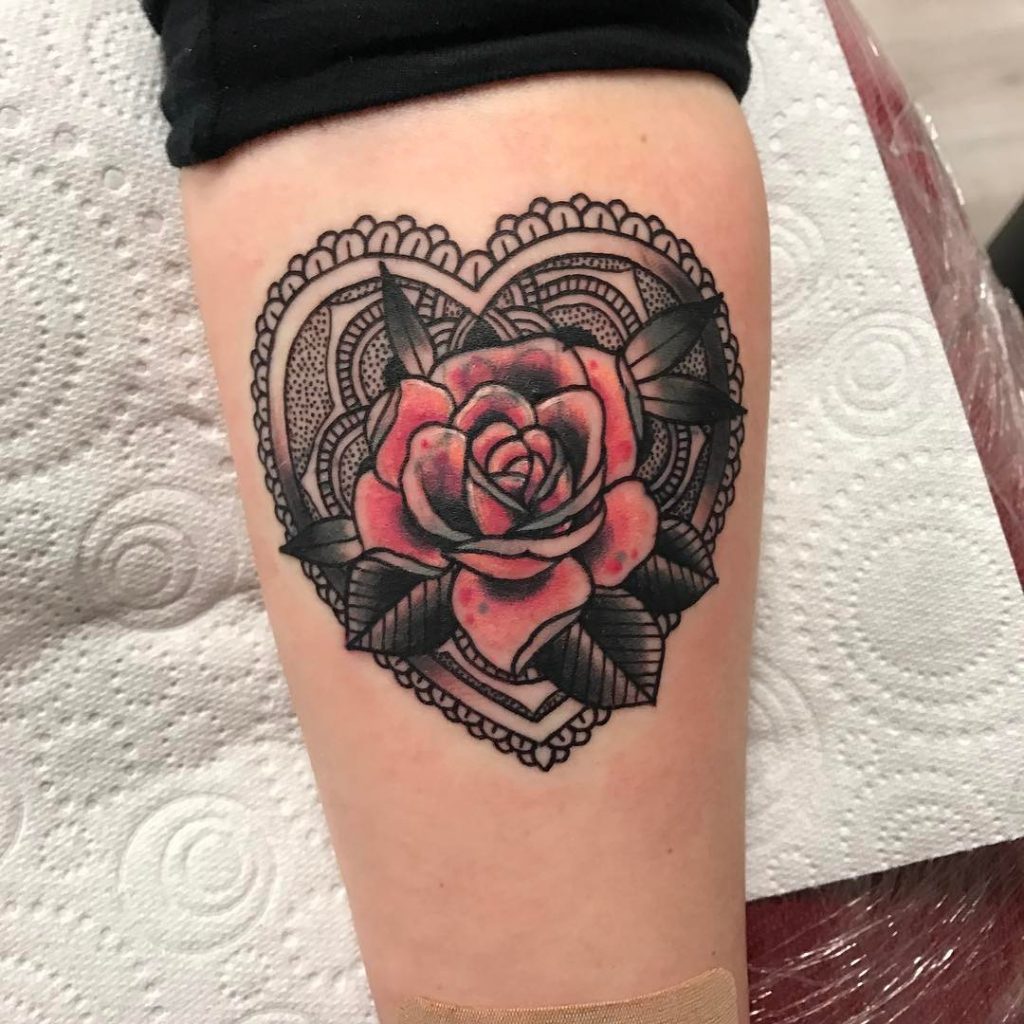 Rose and heart tattoo