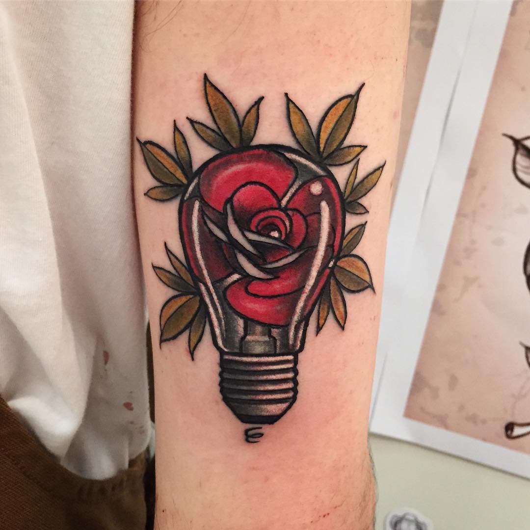 Rose lightbulb tattoo