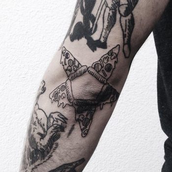 Satanic pizza tattoo